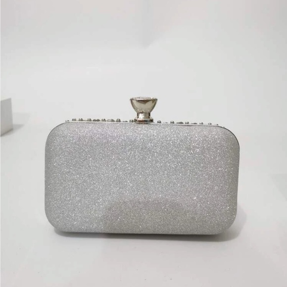 Luxurious silver floral rhinestone party evening wedding prom clutch box bag - Picture 2 of 4